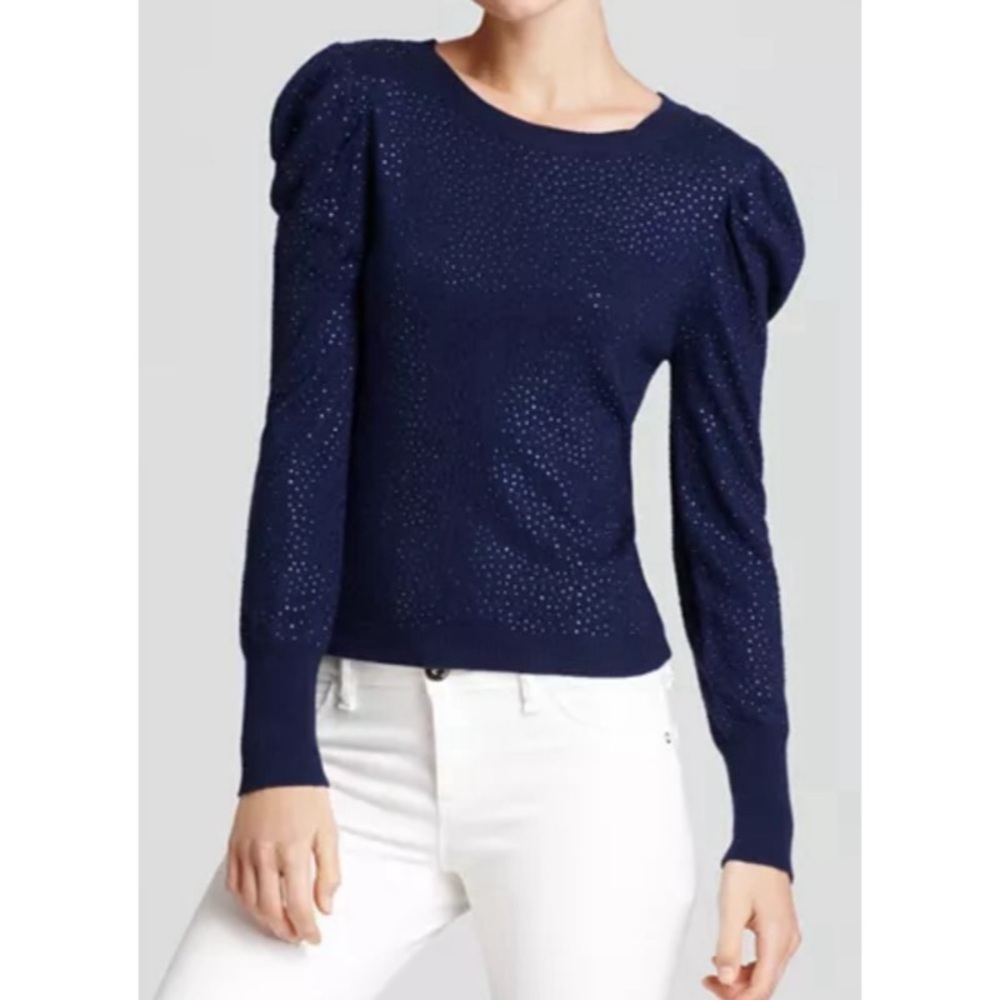 ALICE + OLIVIA Bettie Rhinestone Puff-Sleeve Top in Black